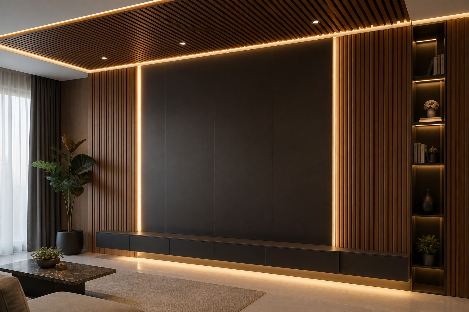 WPC panel kayu dengan lampu LED untuk dinding interior di Padang
